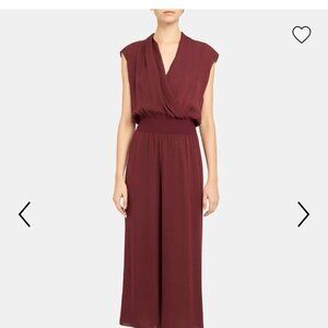 Theory Silk Sheer Sleeveless Maroon Draped elastic waist Jumpsuit